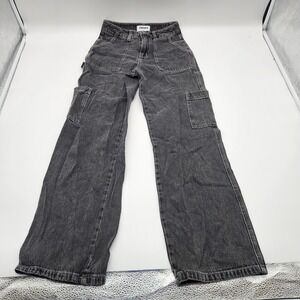 RSQ Mens Carpenter Jeans Black Wide Leg Utility Cargo Pants Size 25